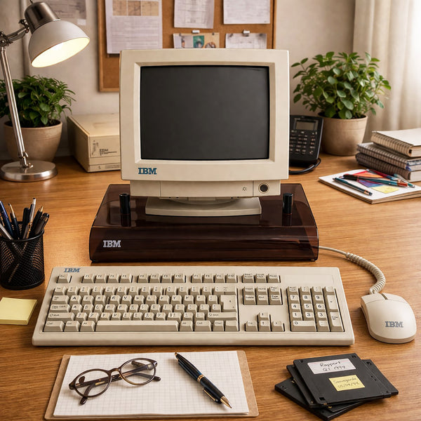 Support réhausseur vintage pour moniteur IBM en Plexiglas fumé