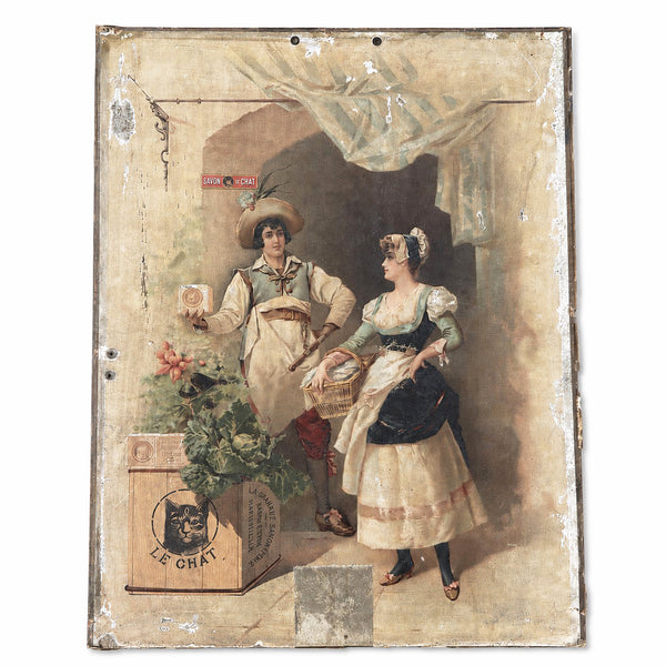 Ancienne affiche publicitaire sur carton en chromolithographie Savon Le Chat – Fin XIXᵉ siècle