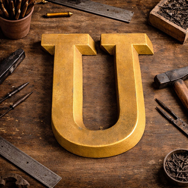 Ancienne lettre "U" en zinc – Enseigne de magasin début XXe siècle - 25,5 cm
