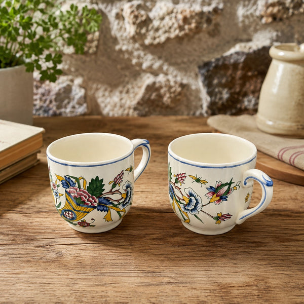 Paire de tasses à café expresso en faïence Gien France – Modèle Corne d'Abondance