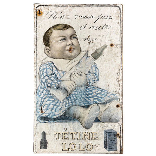 Carton publicitaire ancien Tétine Lolo – Bébé au biberon – 46 × 25 cm – Début XXe siècle