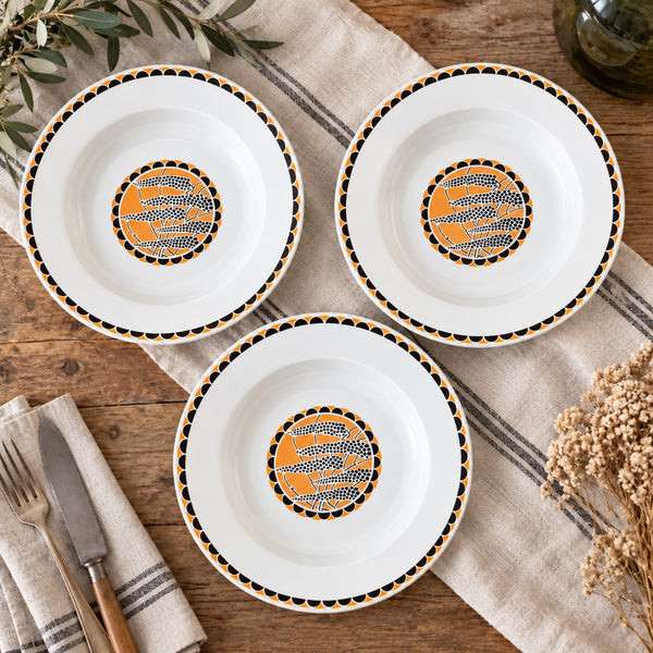 Lot de 3 assiettes creuses en faïence de Sarreguemines « Nomeny » – décor Art déco