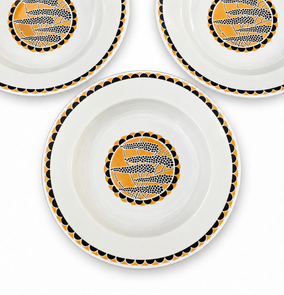 Lot de 3 assiettes creuses en faïence de Sarreguemines « Nomeny » – décor Art déco