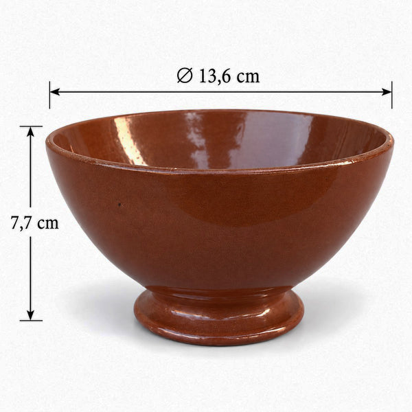 Bol ancien en faïence émaillée marron chocolat sur pied – possiblement en terre carmélite, XIXᵉ siècle