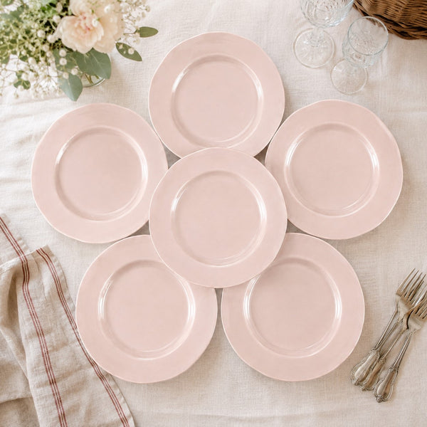 Lot de 6 assiettes à dessert Digoin Sarreguemines en faïence rose poudré – 18,5 cm