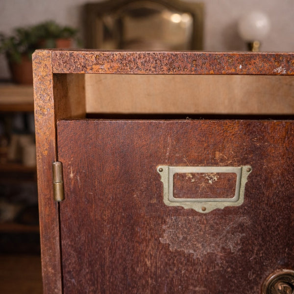 Bloc boîtes aux lettres ancien d'immeuble – 4 compartiments en bois