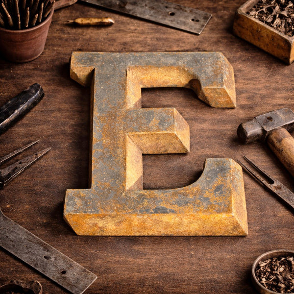 Ancienne lettre "E" en zinc – Enseigne de magasin début XXe siècle – 25,5 cm