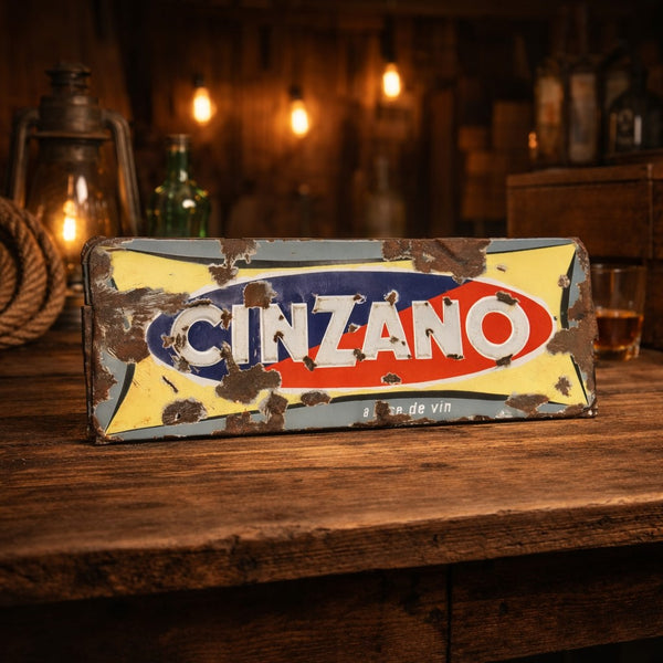 Plaque publicitaire émaillée Cinzano ancienne – Années 1950 – 75,5 cm x 30 cm