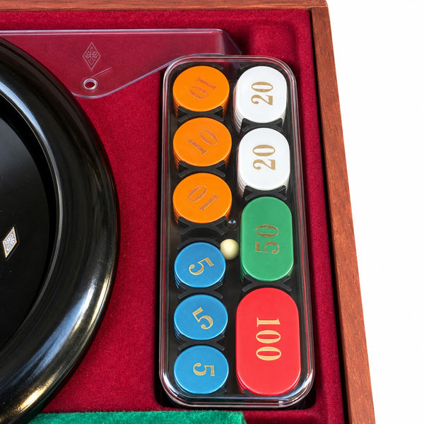 Coffret de roulette Grand Casino en bois avec roulette, jetons et tapis de jeu - possiblement Modiano