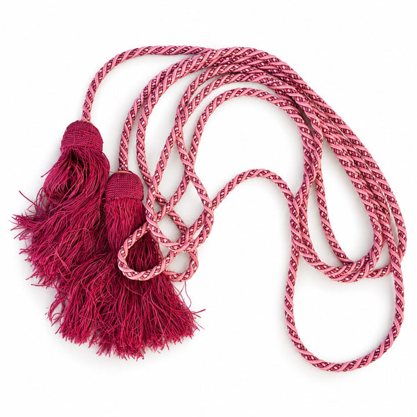 Cingulon ancien – Cordon d’aube liturgique rose et fuchsia à deux pompons – Longueur env. 4,28 m