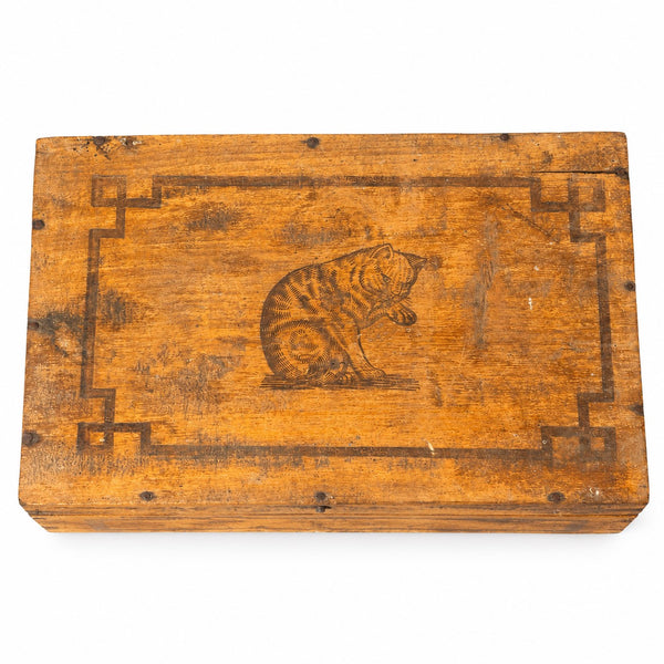 Ancienne boîte publicitaire en bois Amidon au Chat Hoffmann