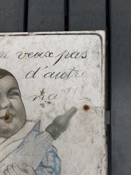 Carton publicitaire ancien Tétine Lolo – Bébé au biberon – 46 × 25 cm – Début XXe siècle