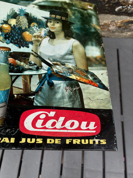Ancienne plaque publicitaire Cidou – Le vrai jus de fruits – tôle lithographiée