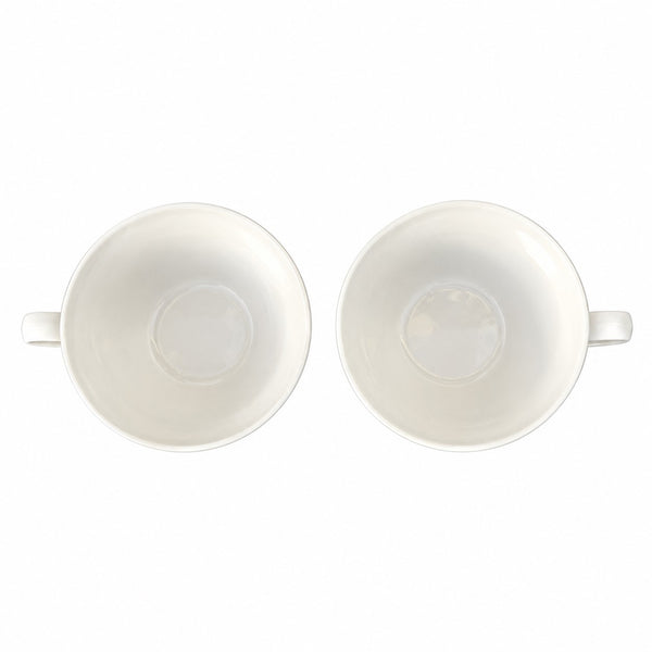 Paire de tasses à café anciennes Fénal Badonviller en faïence blanche à rayures vertes et bordeaux
