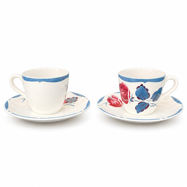Paire de tasses à café anciennes Digoin-Sarreguemines – Décor floral inspiré du modèle Janine