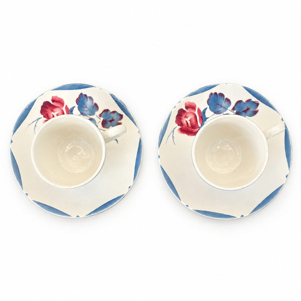 Paire de tasses à café anciennes Digoin-Sarreguemines – Décor floral inspiré du modèle Janine