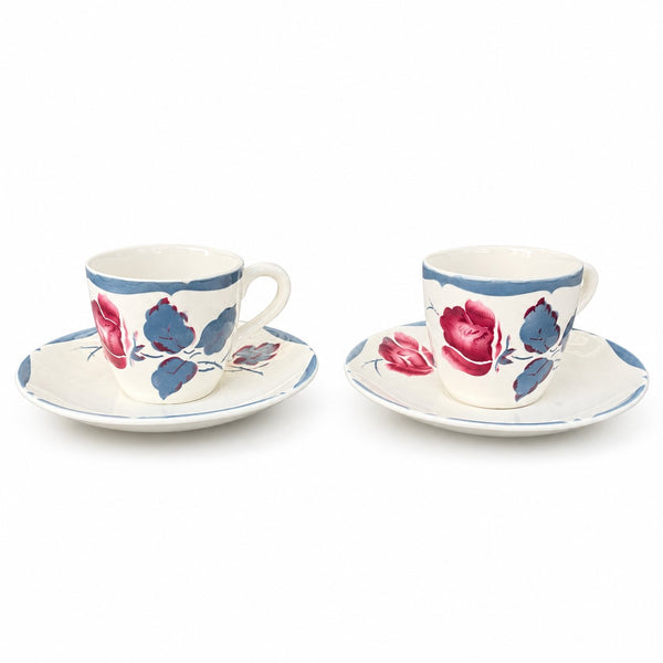 Paire de tasses à café anciennes Digoin-Sarreguemines – Décor floral inspiré du modèle Janine