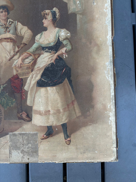 Ancienne affiche publicitaire sur carton en chromolithographie Savon Le Chat – Fin XIXᵉ siècle
