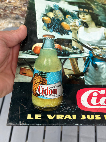 Ancienne plaque publicitaire Cidou – Le vrai jus de fruits – tôle lithographiée