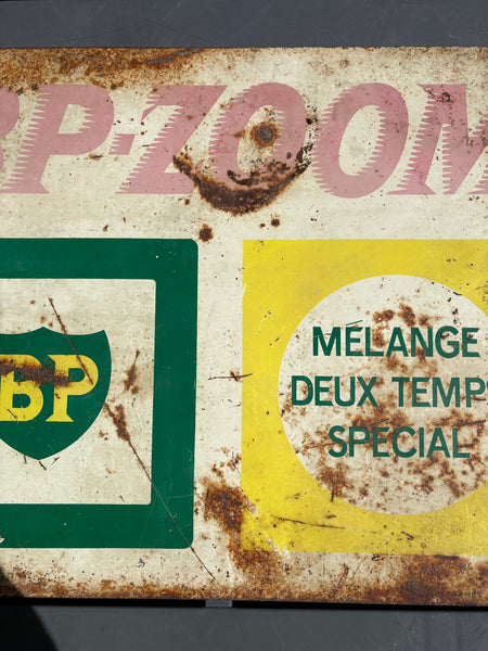 Plaque publicitaire ancienne BP-ZOOM – tôle lithographiée double face