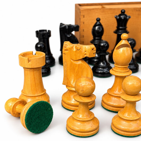 Grand jeu d’échecs vintage en bois, roi de 10,5 cm, possible Lardy, avec boîte de rangement