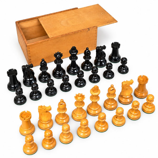 Grand jeu d’échecs vintage en bois, roi de 10,5 cm, possible Lardy, avec boîte de rangement