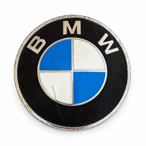 Emblème BMW vintage rond bombé en métal et plastique – années 1980 – diamètre 82 mm