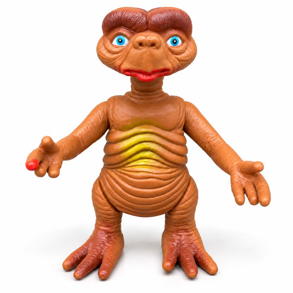 Figurine articulée vintage E.T. l’extraterrestre en vinyle à yeux bleus – Années 1980 – H. 19 cm