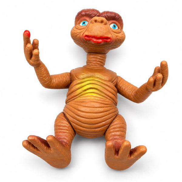 Figurine articulée vintage E.T. l’extraterrestre en vinyle à yeux bleus – Années 1980 – H. 19 cm