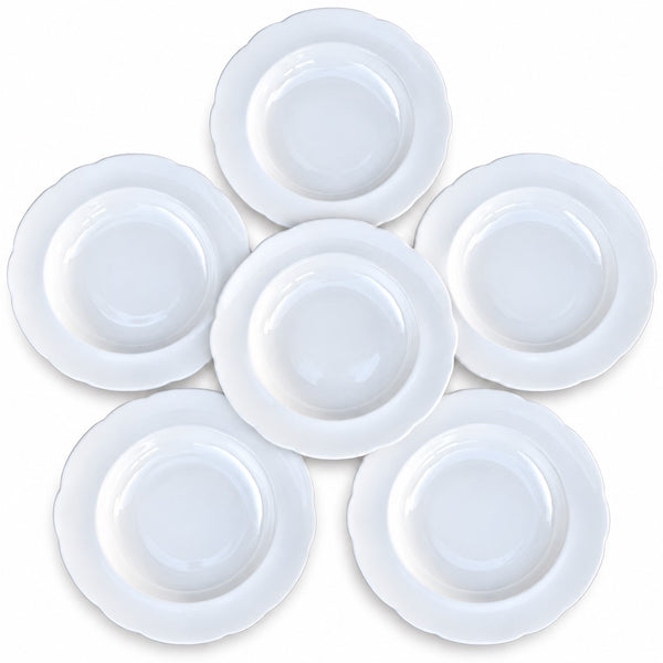 Lot de 6 assiettes creuses anciennes Pyroblan Sarreguemines – Porcelaine hôtelière vitrifiée