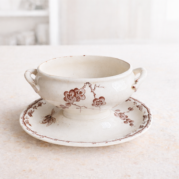 Moutardier ancien en faïence sans couvercle – Modèle Carmen – Sarreguemines