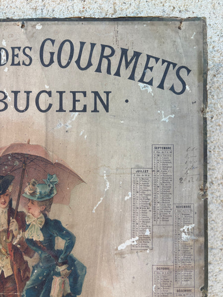 Affiche publicitaire calendrier 1895 sur carton « Chocolat des Gourmets – Trébucien » – Arnault-Desvaux – Bourgueil