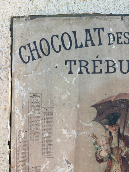 Affiche publicitaire calendrier 1895 sur carton « Chocolat des Gourmets – Trébucien » – Arnault-Desvaux – Bourgueil