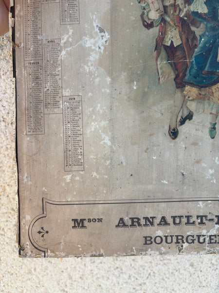 Affiche publicitaire calendrier 1895 sur carton « Chocolat des Gourmets – Trébucien » – Arnault-Desvaux – Bourgueil