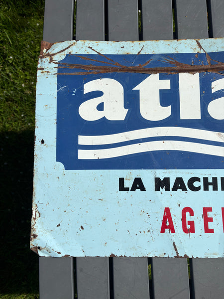 Plaque publicitaire ancienne en tôle Atlantic – Machine à laver – Agent agréé – Années 50/60