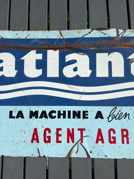 Plaque publicitaire ancienne en tôle Atlantic – Machine à laver – Agent agréé – Années 50/60