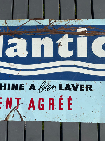 Plaque publicitaire ancienne en tôle Atlantic – Machine à laver – Agent agréé – Années 50/60