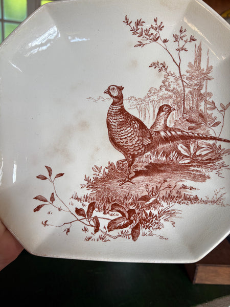 Ancien compotier en faïence anglaise Wedgwood / modèle Rustic / Faisans