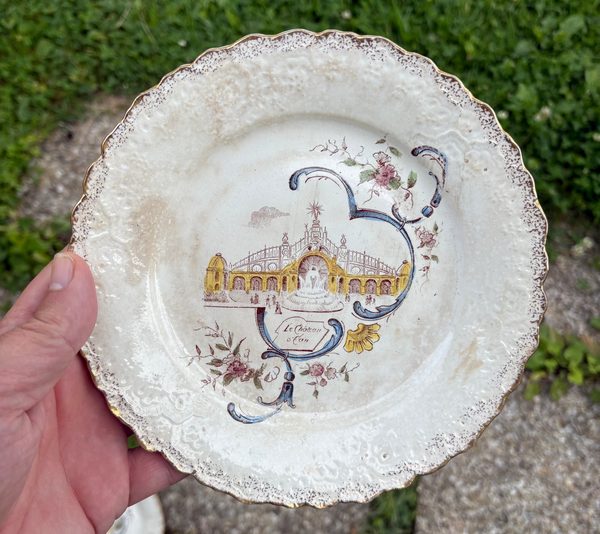 Ensemble de 4 assiettes Exposition Universelle de Paris 1900 en faïence de St Amand A. Lebacqz & L. Bouchart