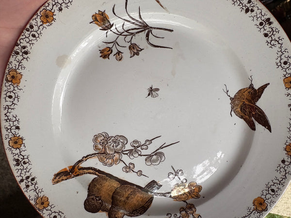 Ancienne assiette à dessert 20.4 cm en faïence polychrome de Pexonne modèle Floride