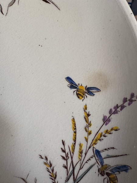 Ancien compotier en faïence polychrome de Clairefontaine ancre SG modèle Fleurs des Champs