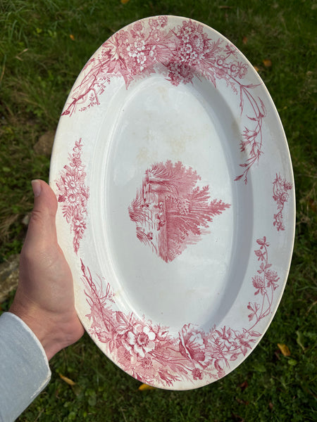 Ancien plat ovale 38 cm en faïence de Pexonne modèle Champêtre