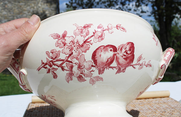 Grande soupière ancienne en faïence de Sarreguemines modèle Favori