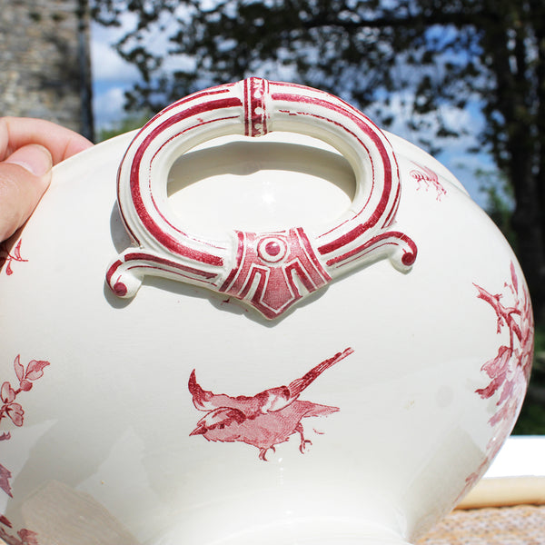 Grande soupière ancienne en faïence de Sarreguemines modèle Favori