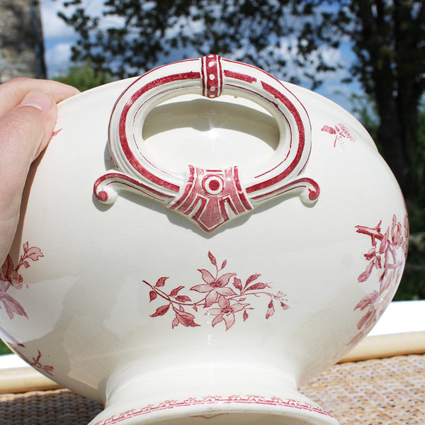 Grande soupière ancienne en faïence de Sarreguemines modèle Favori