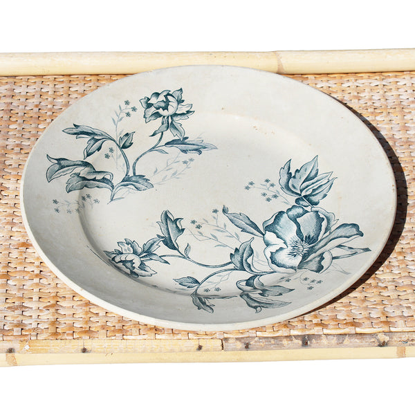 Ancien plat rond 28.3 cm en faïence de Lyon FL modèle Rose de Noël