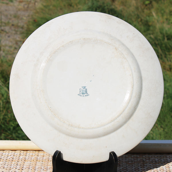 Ancien plat rond 28.3 cm en faïence de Lyon FL modèle Rose de Noël