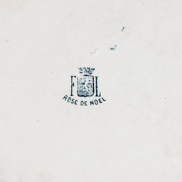 Ancien plat rond 28.3 cm en faïence de Lyon FL modèle Rose de Noël