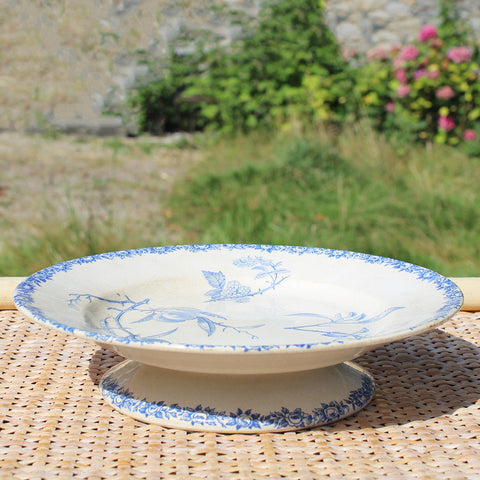 Ancienne assiette montée en faïence patinée de HB & Cie / Choisy le Roi modèle à fruits