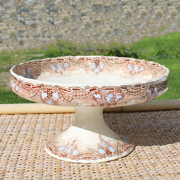 Ancien compotier en faïence polychrome / Creil et Montereau modèle Cygne